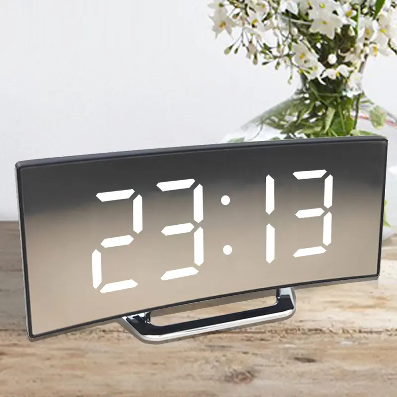 Digitale wekker | Gebogen LED-spiegeldisplay | Automatische helderheidsaanpassing