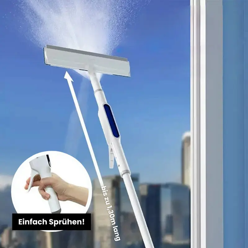 Draaiende 3‑in‑1 Ramenreiniger met Telescoopsteel & Spray