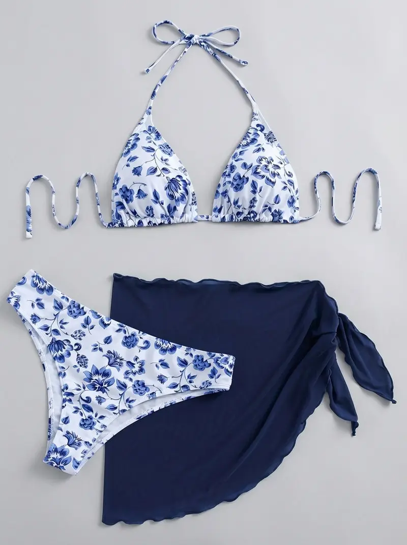 Driedelig Halternek Bikiniset Met Bloemenprint