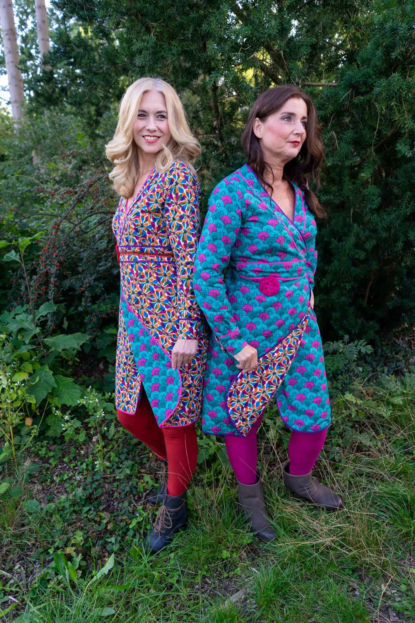 Dubbelzijdige dress- 100% cotton wrap jurk- lange mouwen - retro ocean prints