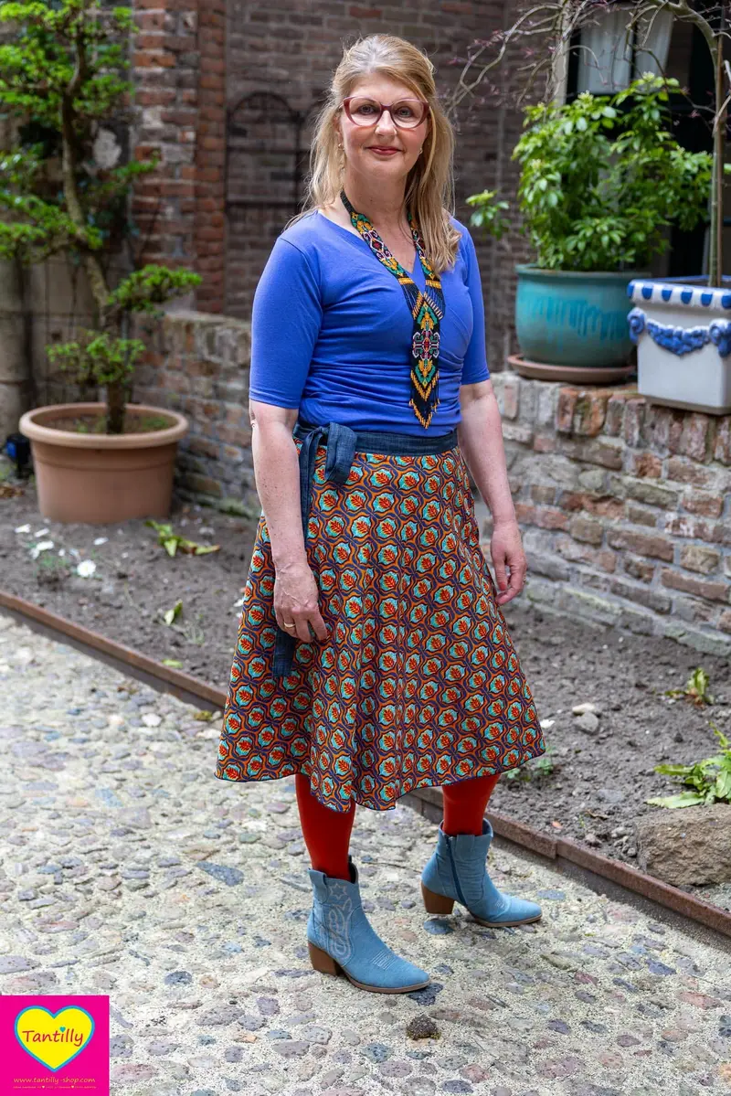Dubbelzijdige wikkelrok- katoen & jeans- happy retro linda- Happiness in a skirt- laatste stuk!