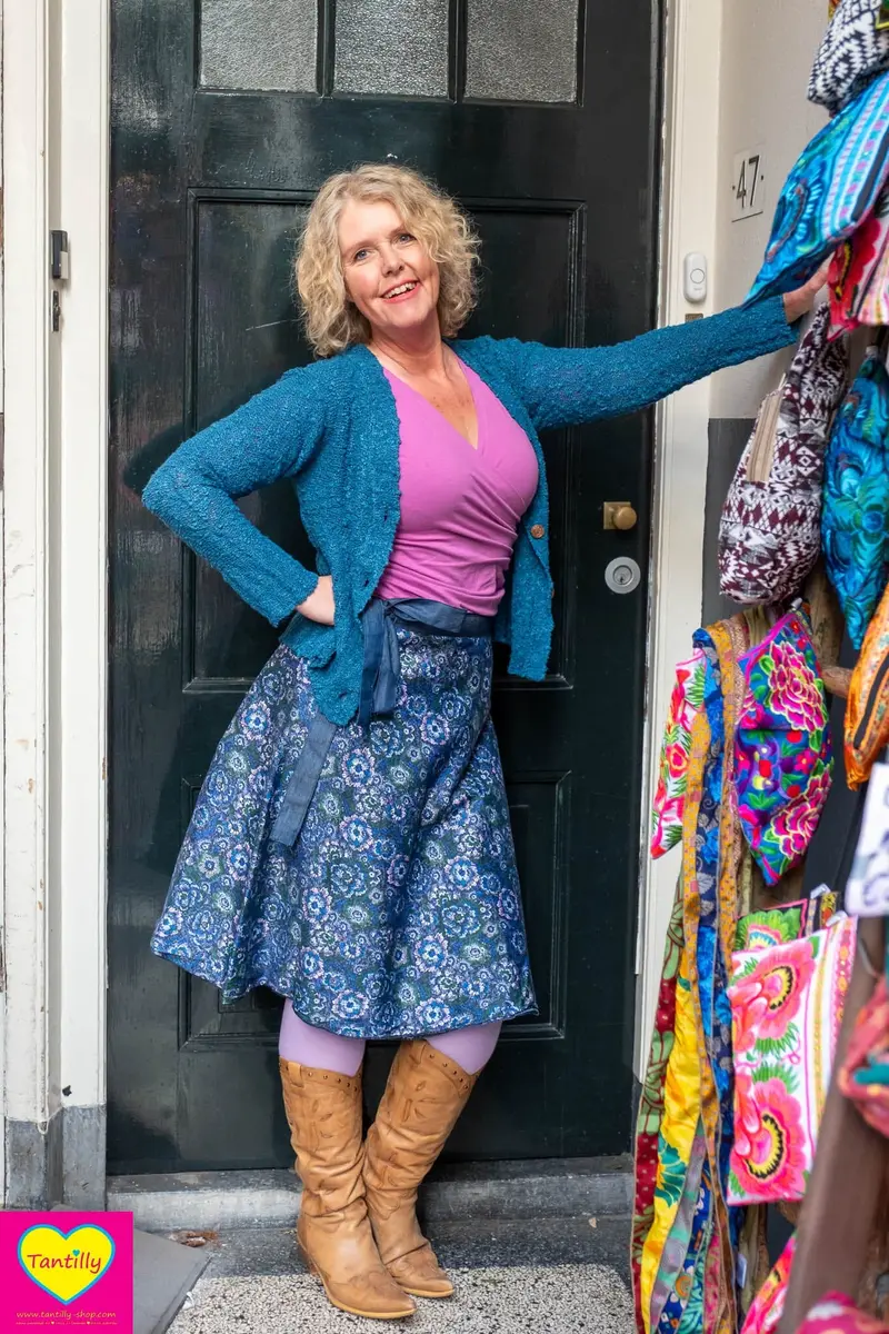 Dubbelzijdige wikkelrok- katoen & paisley -blauwtinten- Happiness in a skirt