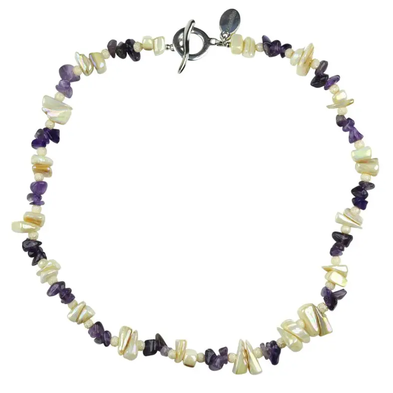 Edelstenen en parelmoeren ketting Cube Amethyst