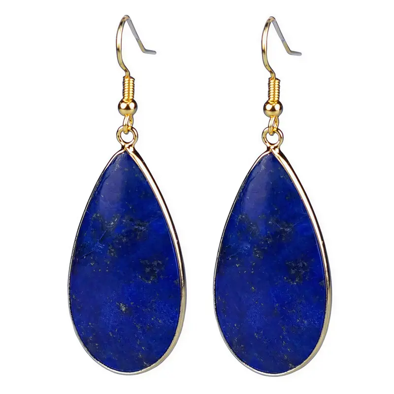 Edelstenen oorbellen Big Teardrop Lapis Lazuli Gold