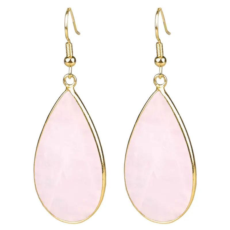 Edelstenen oorbellen Big Teardrop Rose Quartz Gold