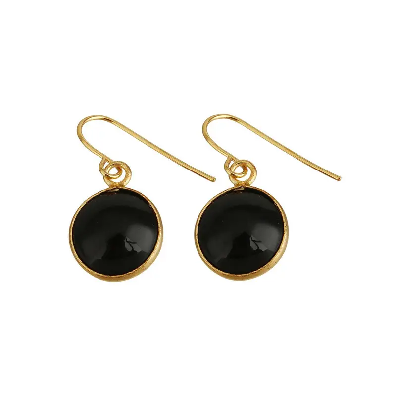 Edelstenen oorbellen Black Agate Gold Round