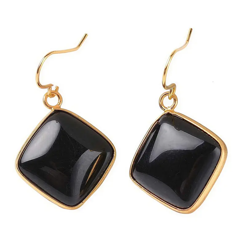 Edelstenen oorbellen Black Agate Gold Square
