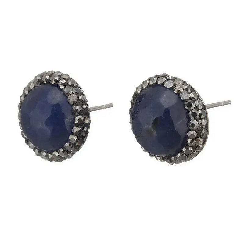 Edelstenen oorbellen Black Bright Blue Agate