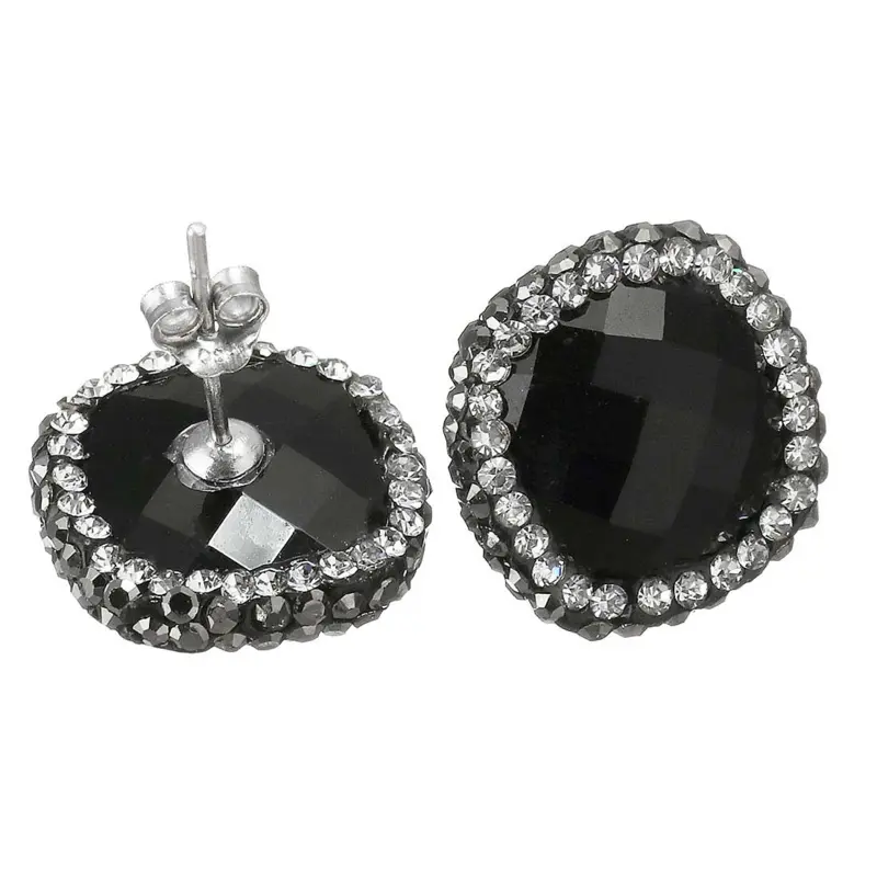 Edelstenen oorbellen Bright Black Agate Square