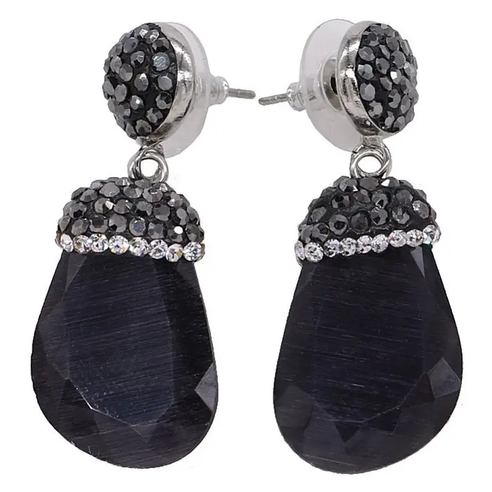 Edelstenen oorbellen Bright Black Cat's Eye Drop