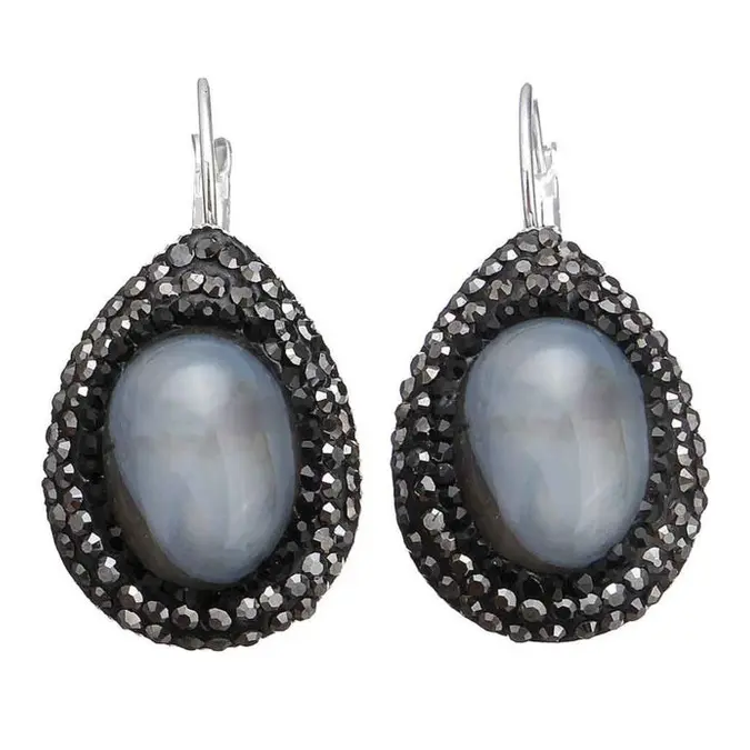 Edelstenen oorbellen Bright Grey Agate Teardrop