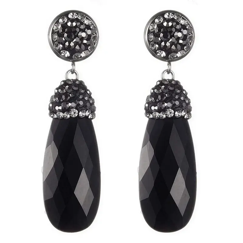 Edelstenen oorbellen Bright Long Black Agate