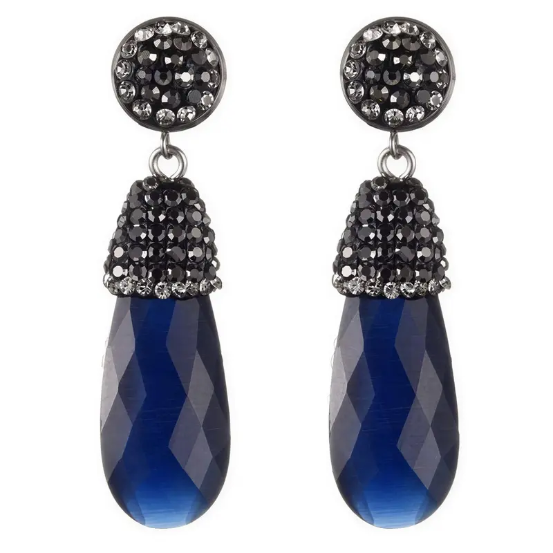 Edelstenen oorbellen Bright Long Blue Cat's Eye