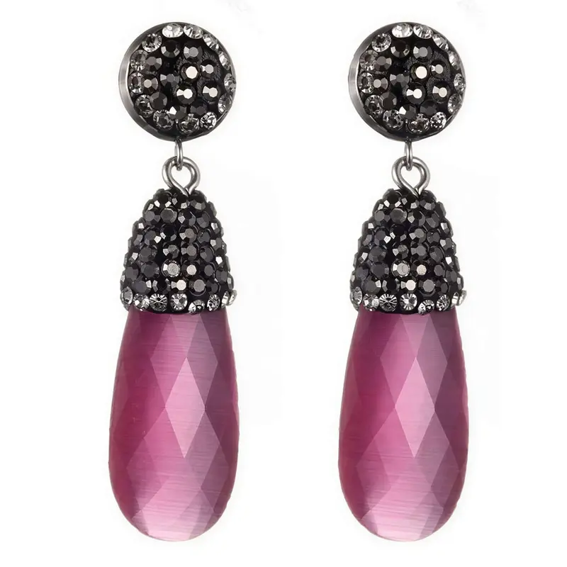 Edelstenen oorbellen Bright Long Pink Cat's Eye