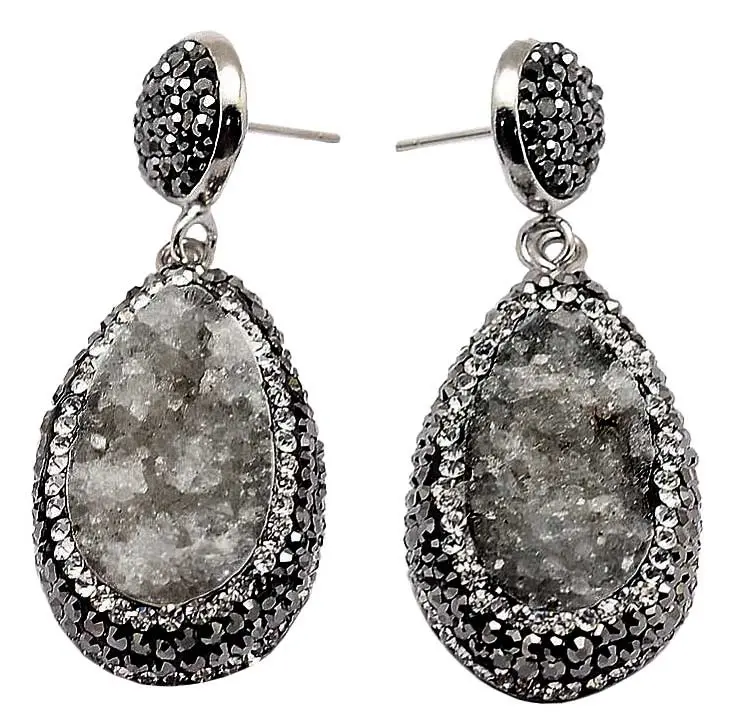 Edelstenen oorbellen Bright Teardrop Druzy Agate