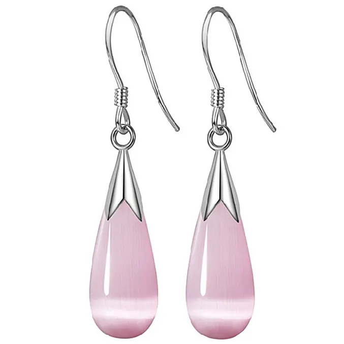 Edelstenen oorbellen Cat's Eye Teardrop Pink