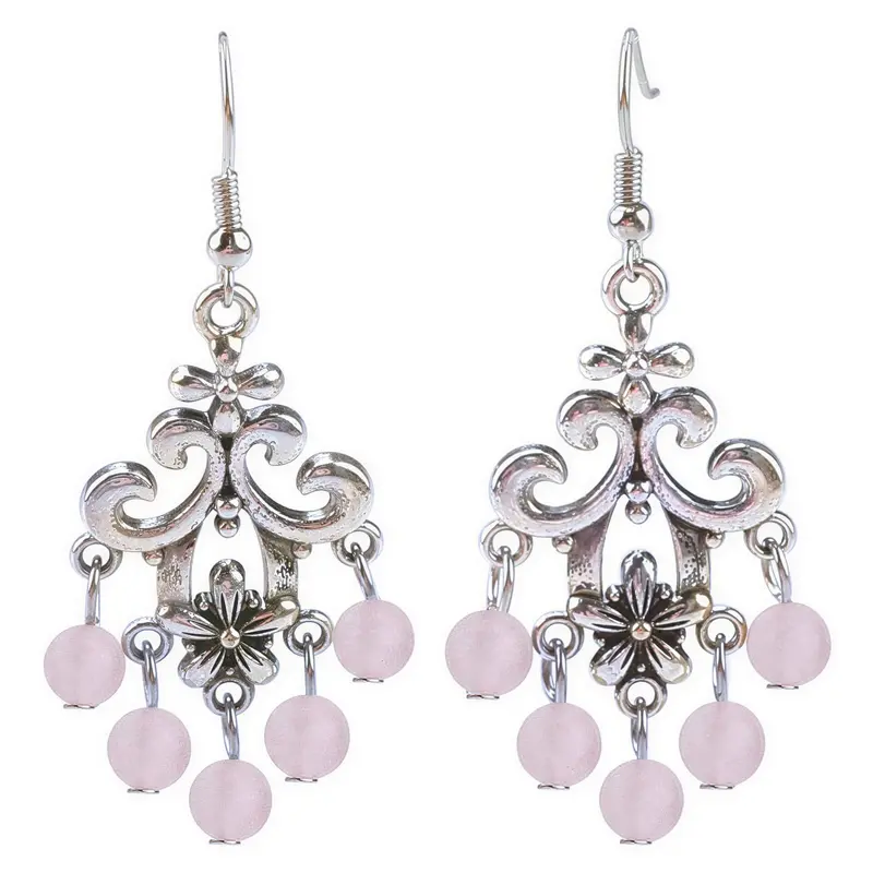 Edelstenen oorbellen Chandelier Frozen Rose Quartz