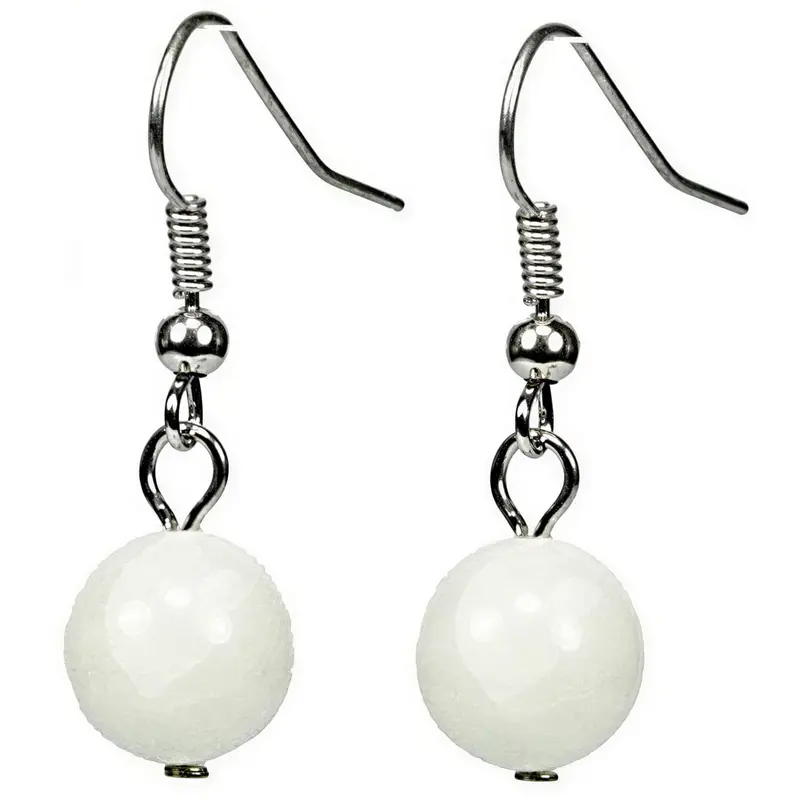 Edelstenen oorbellen Dangling White Ball