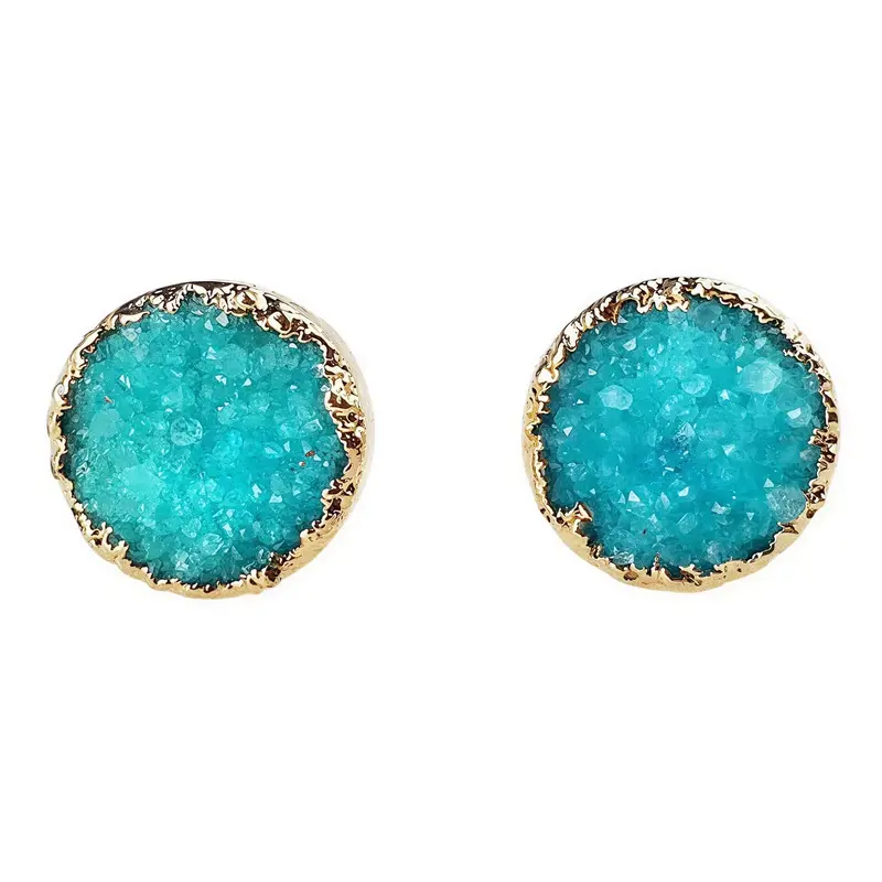 Edelstenen oorbellen Druzy Gold Deep Sky Blue