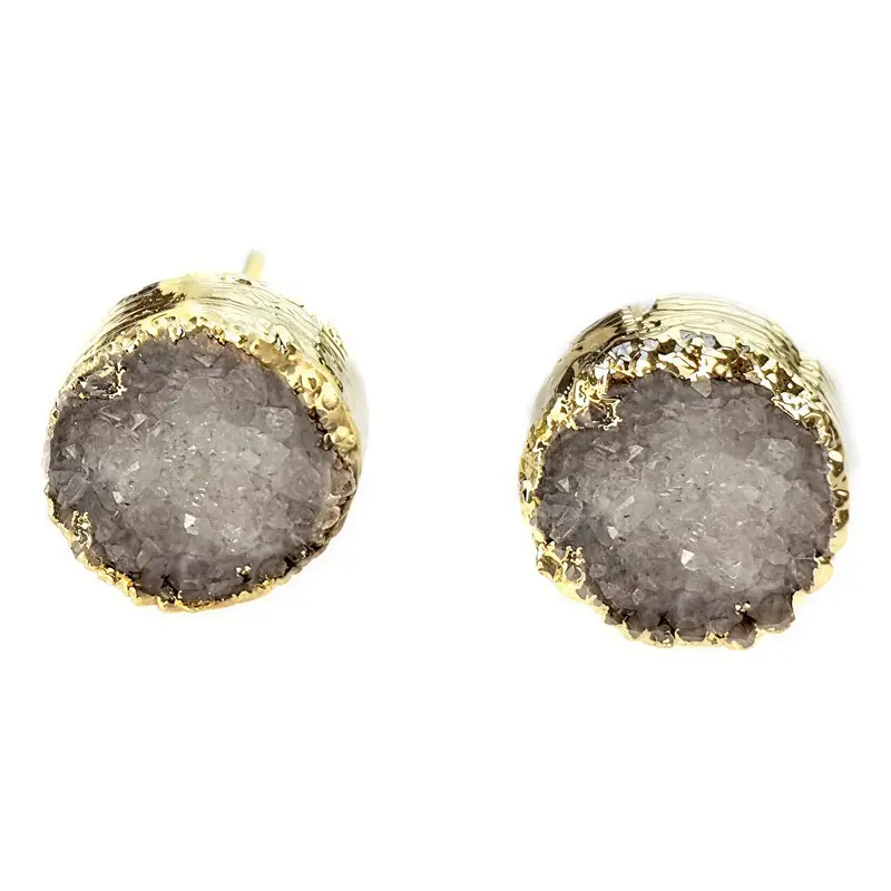 Edelstenen oorbellen Druzy Gold Grey