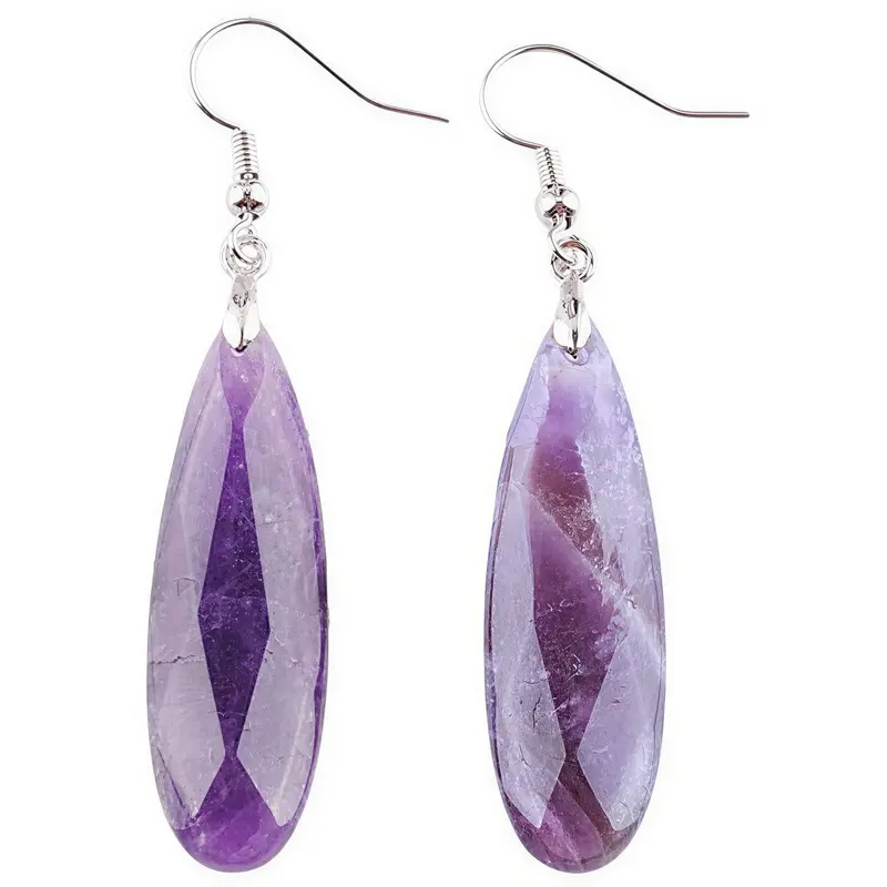 Edelstenen oorbellen - Paars - zilver (925) - Big Long Drop Amethyst