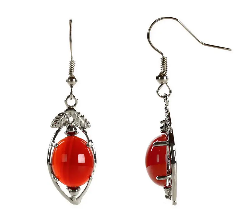 Edelstenen oorbellen Red Agate Leaf
