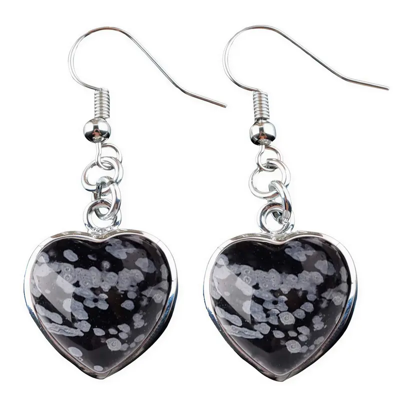 Edelstenen oorbellen Snowflake Obsidian Silver Heart