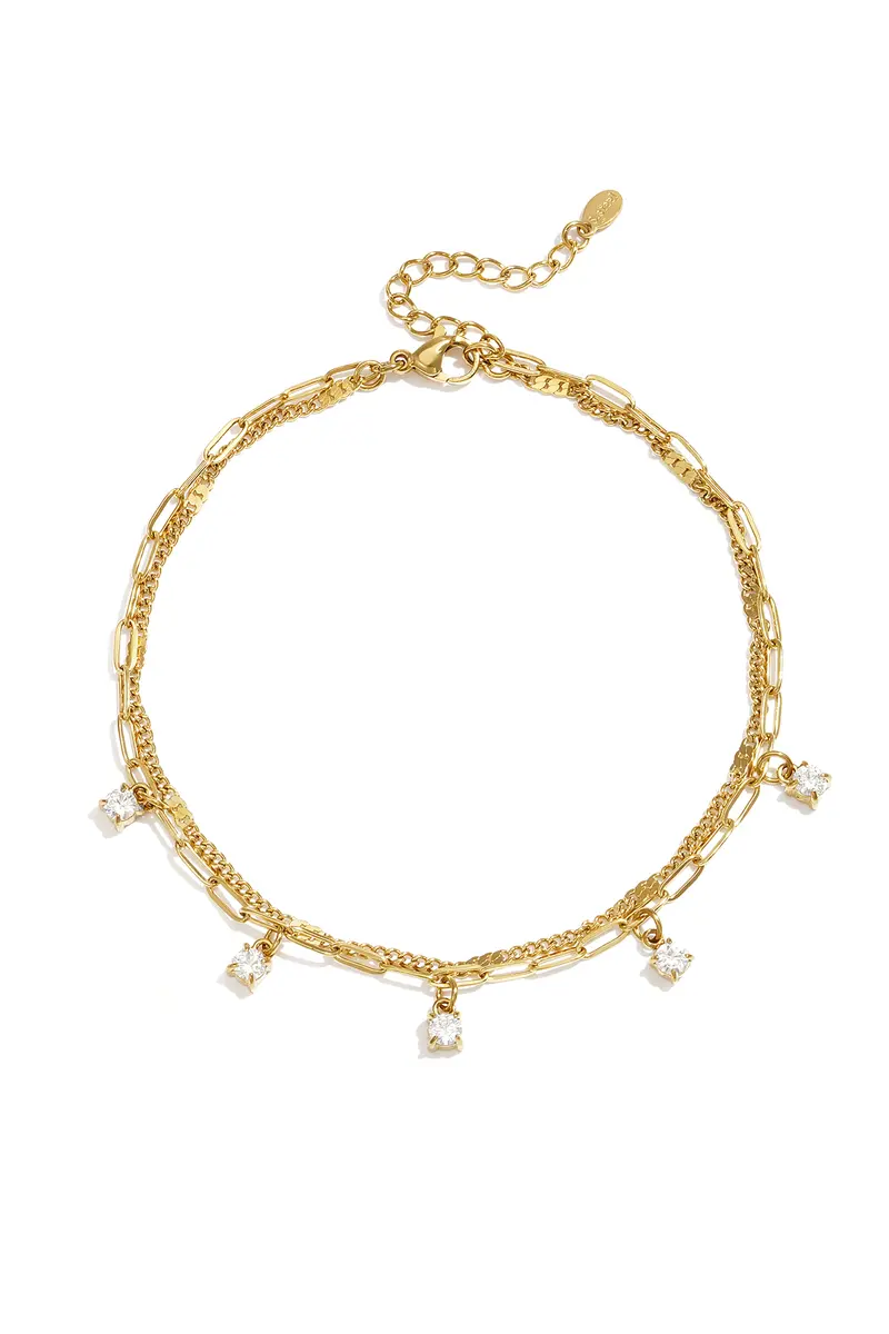 Enkelbandje Strass Multi-Layered Goudkleurig - Roestvrij Staal