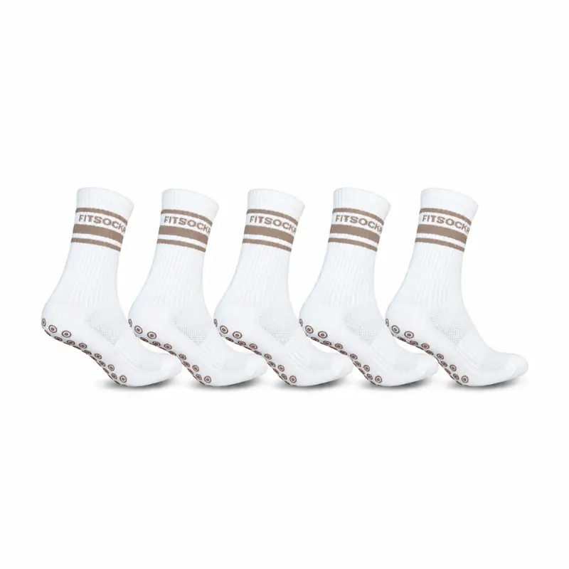 FitSockr Gripsokken V2 Line - Wit Bruin - 5 Paar