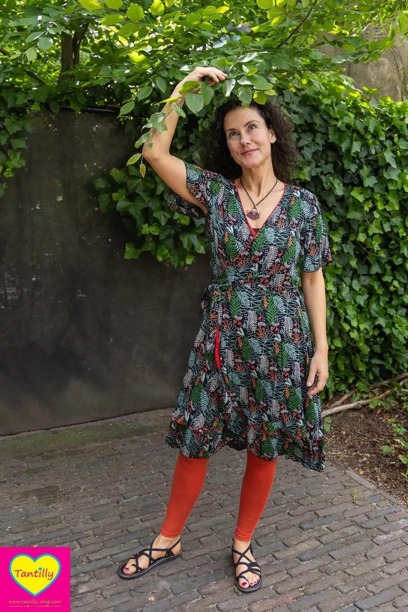 Flamenco overslag jurkje rayon- Caribbean forest