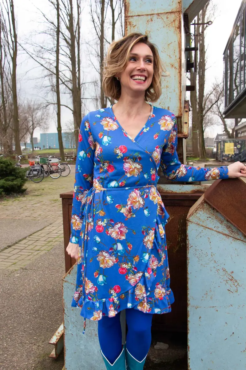 Flamingo overslag jurkje - hemelsblauw