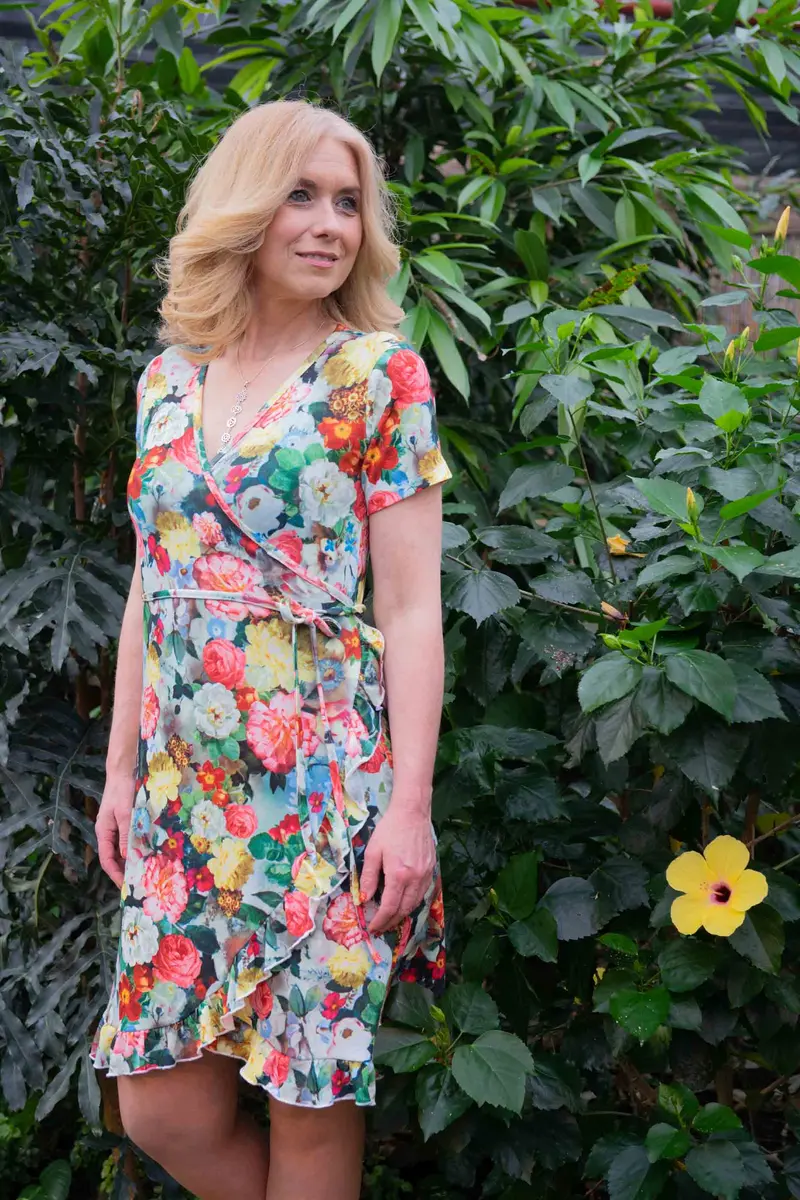 Flamingo overslag voorjaars jurk - short sleeves - vintage flowers