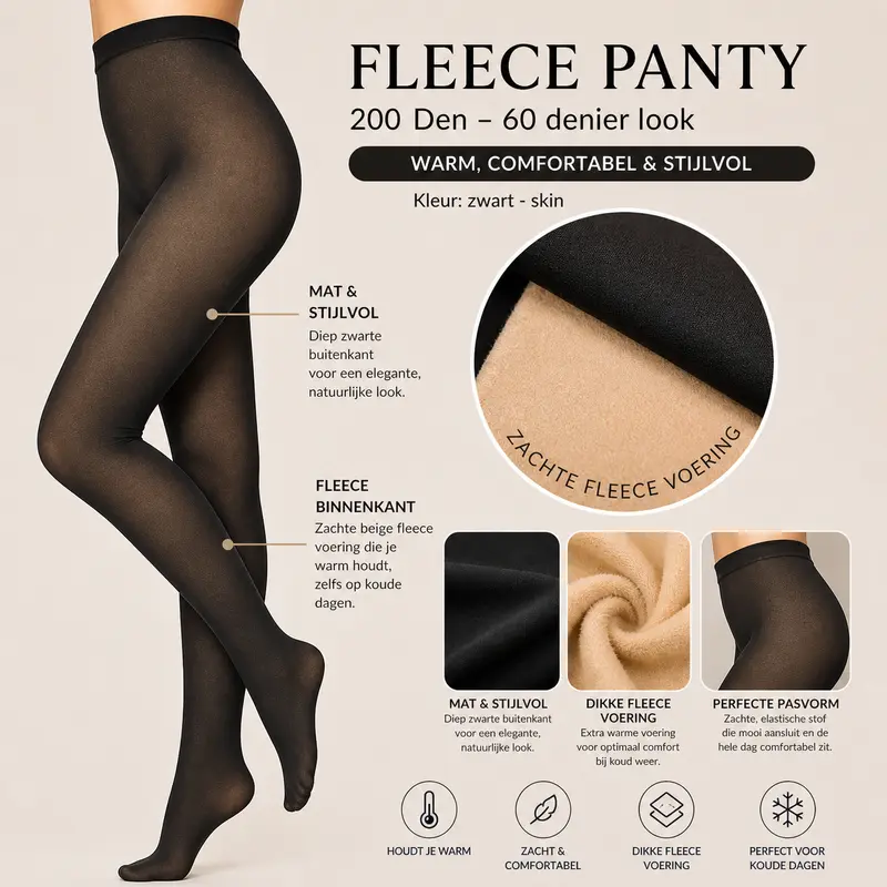 Fleece panty dik (200 denier - 60 denier look)