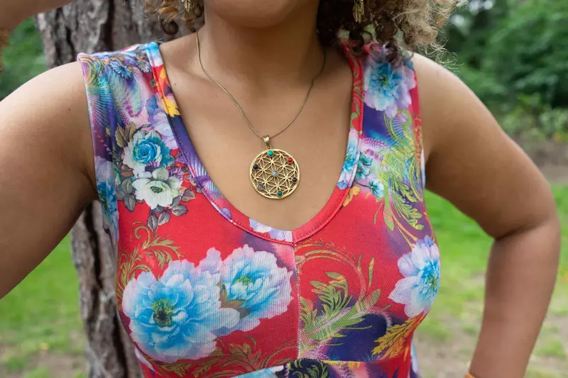 Flower of life seven chakra - Gold Brass Necklace