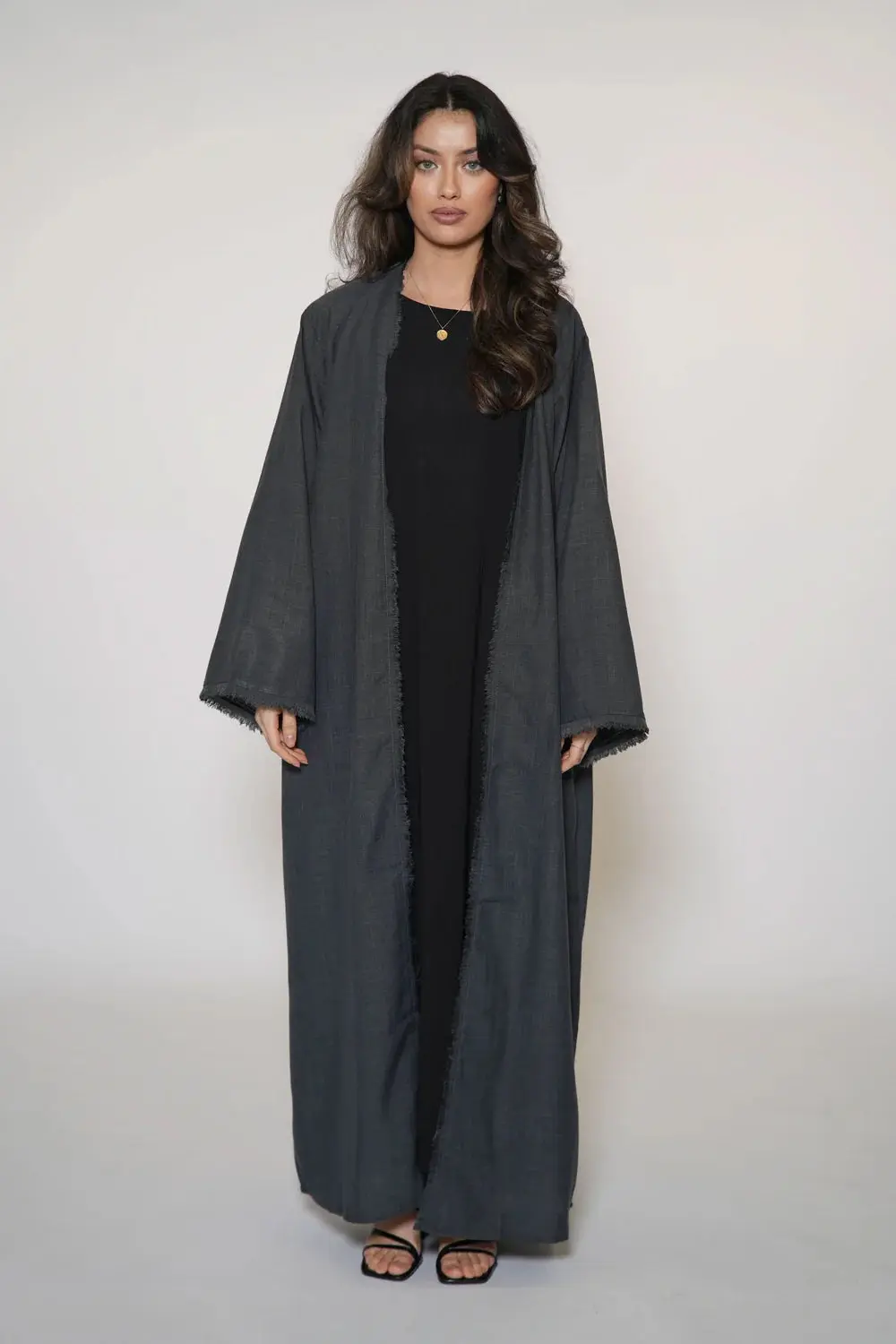 Fringles Linen Abaya - Dark Grey