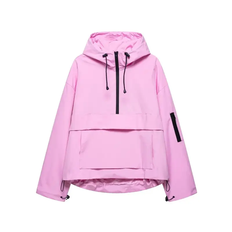 Gewatteerde pullover-anorak met capuchon en halve rits