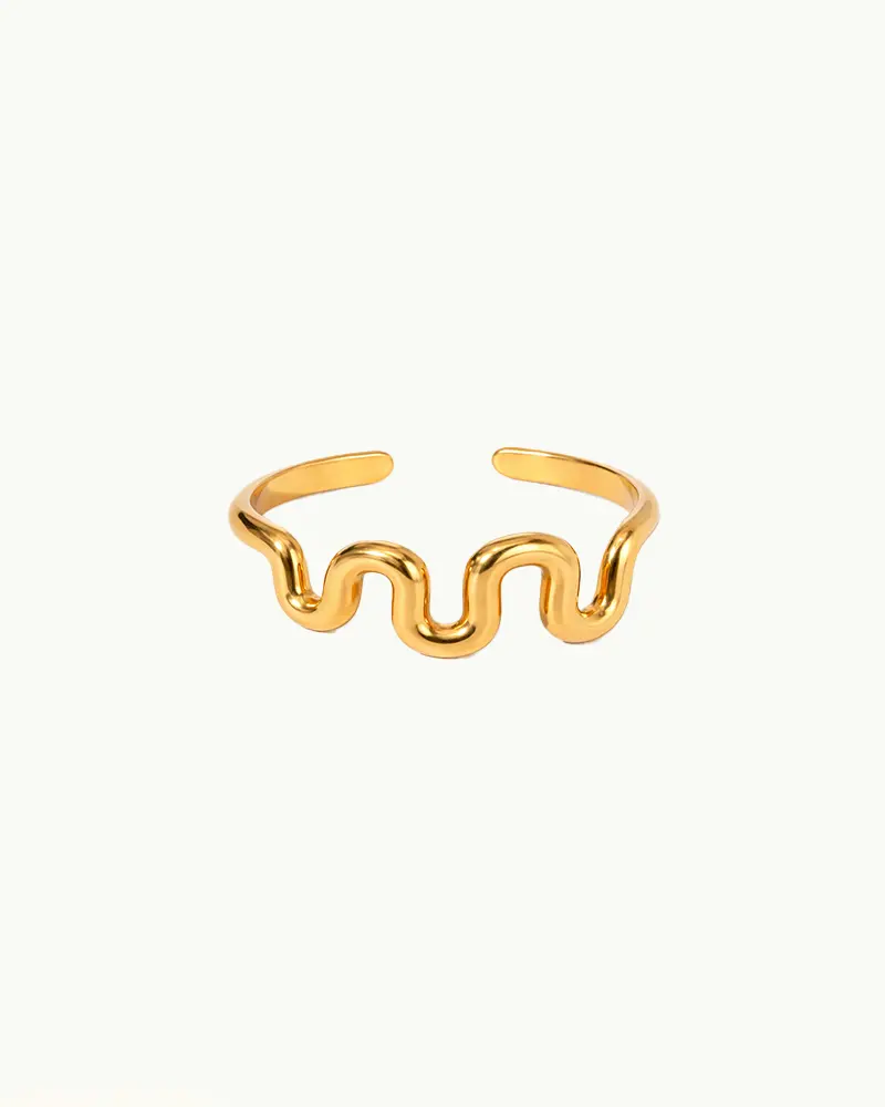 Goudkleurige Open Ring met Golvend Design - Verstelbaar - Chelsea - R62