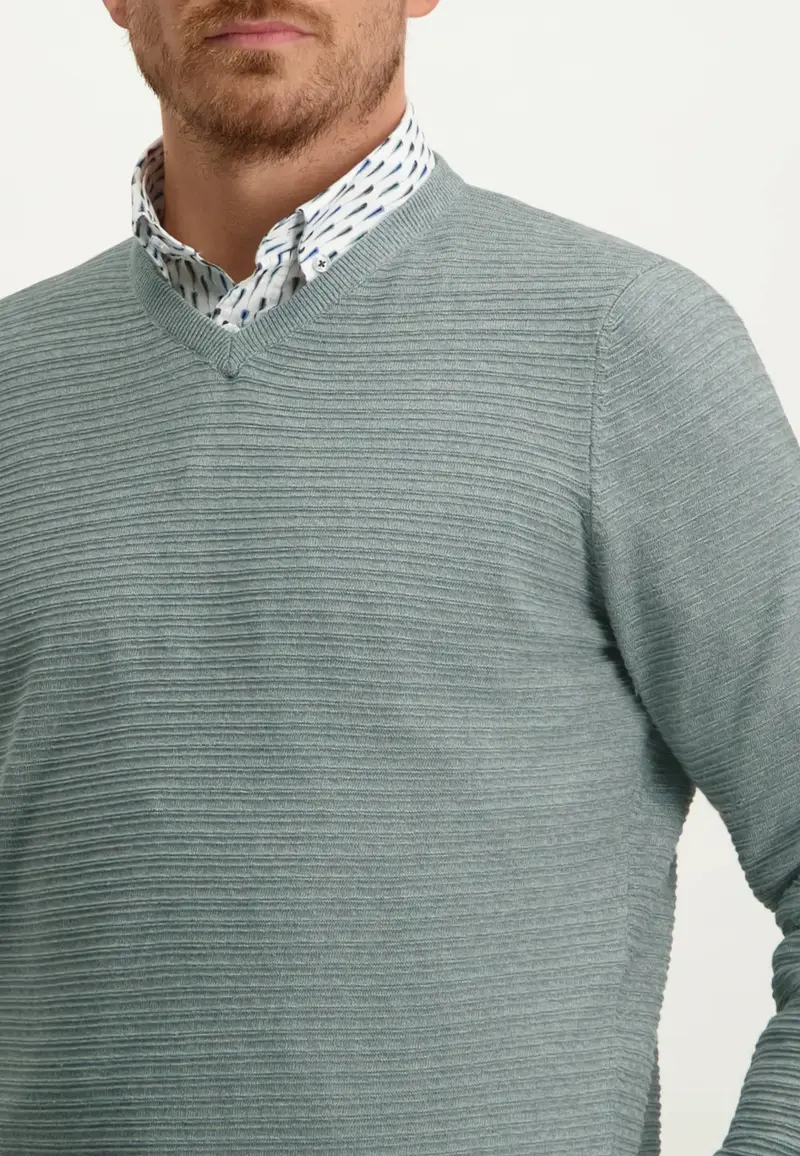 Green cotton structured V-neck pullover State of Art - 13037/5492