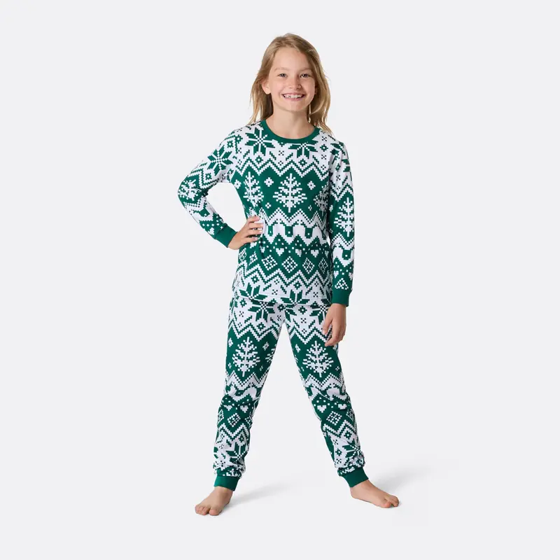 Groene Gebreide Kerstpyjama voor Kinderen