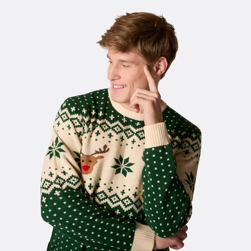 Groene Retro Rendier Kersttrui Heren