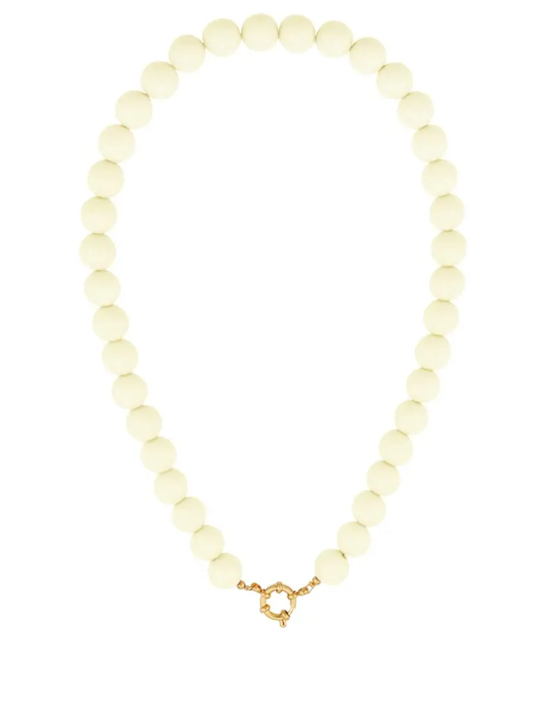 Grote kralen ketting 12mm pale yellow RVS goud