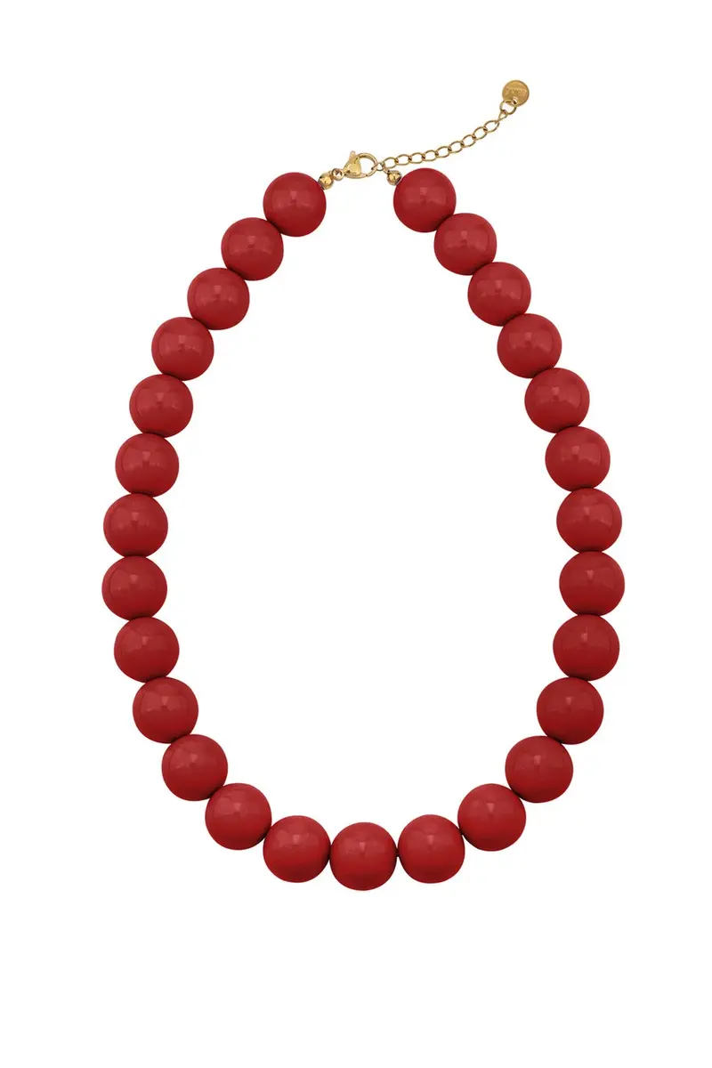 Grote kralen ketting 15mm wijnrood RVS goud
