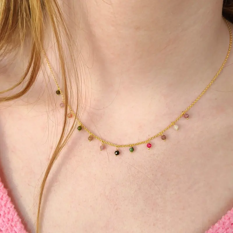 Handgemaakte Toermalijn Ketting – Goldplated Sterling Zilver | Verstelbaar