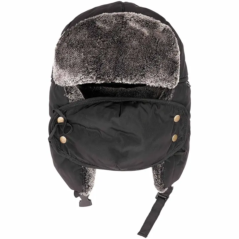 Heatwave Men's 3 In 1 Trapper Hat With Mask Waterproof Faux Fur Lining Ear Flaps Neck