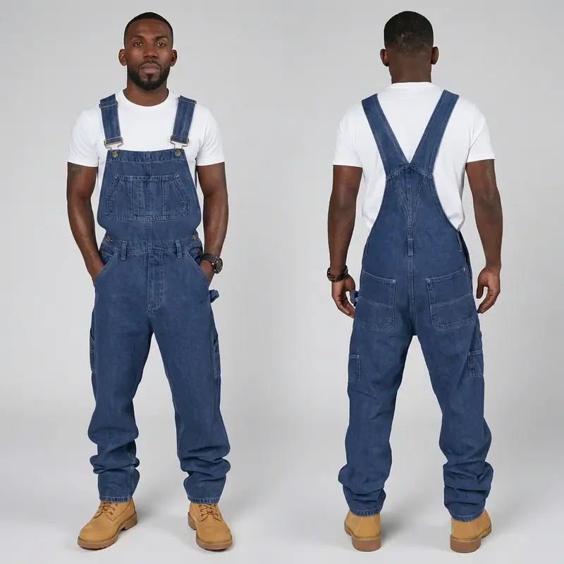 Heren Denim Tuinbroek Loose Fit – Werkoverall met Meerdere Zakken