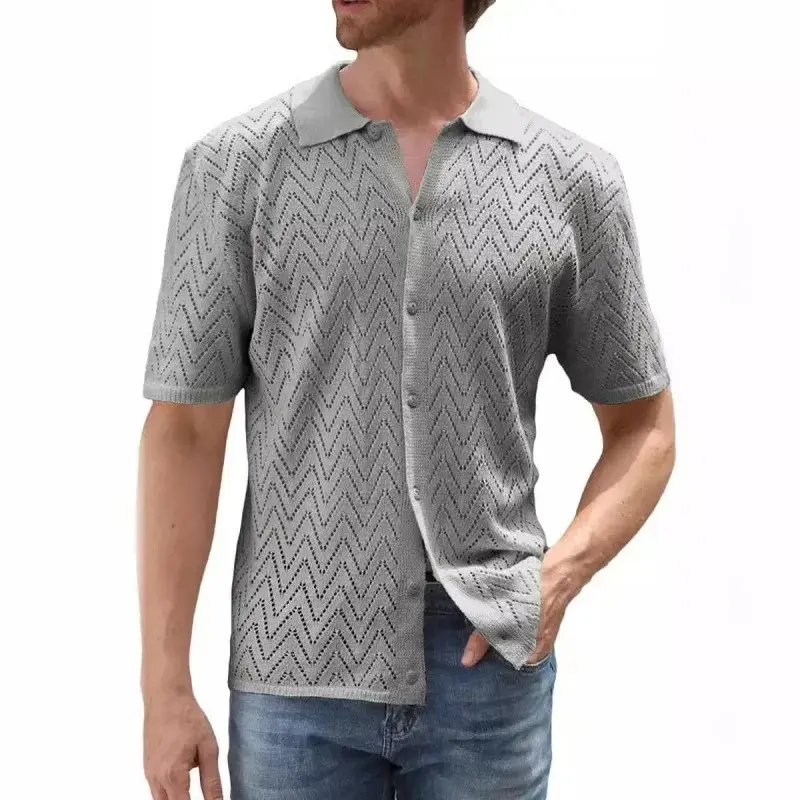 Heren shirt met korte mouwen en opengewerkte details