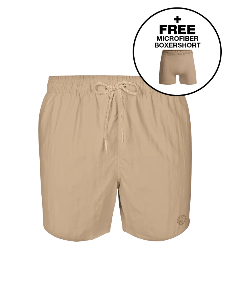 Heren Zwembroek Beige + Gratis Microfiber boxershort