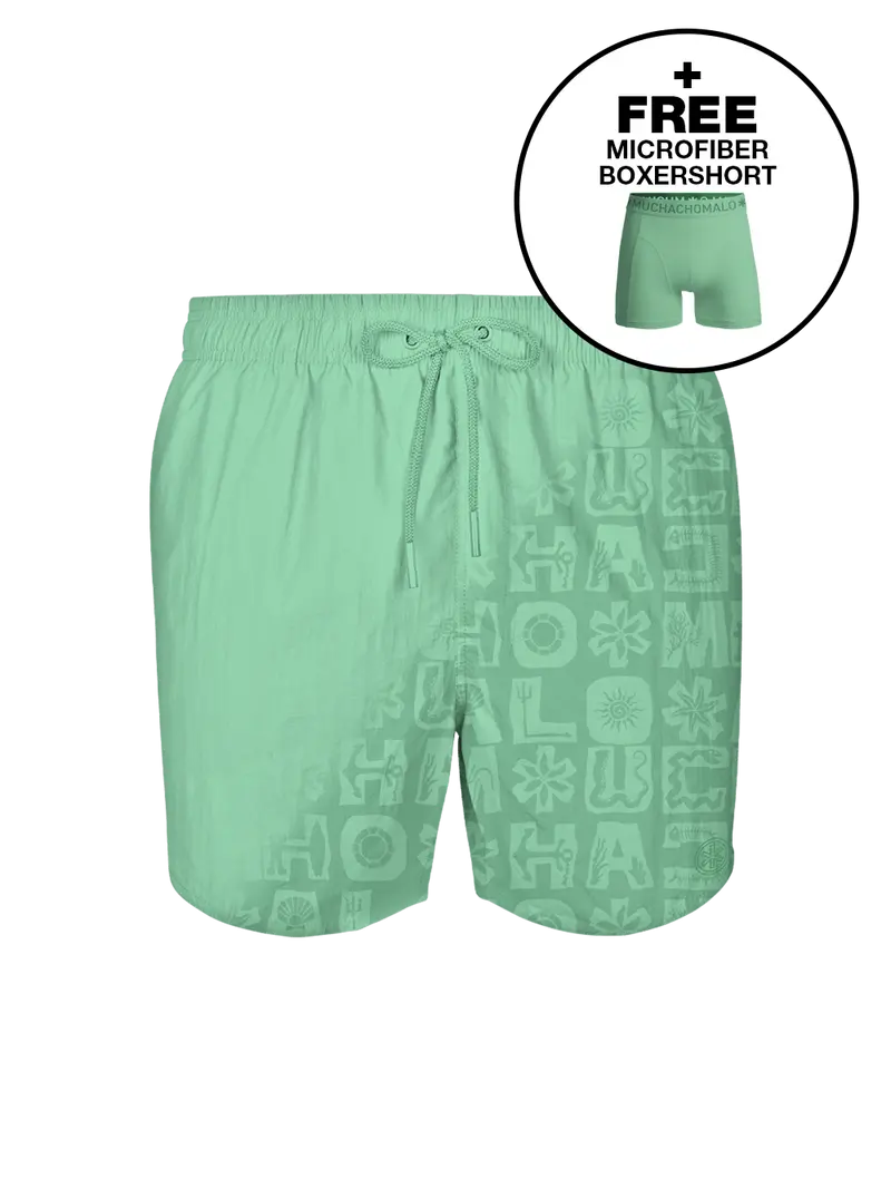 Heren Zwembroek Print Lichtgroen + Gratis Microfiber boxershort