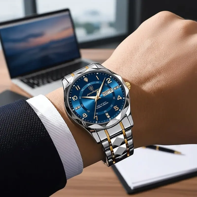 Herenhorloges luxe analoog sporthorloge met metalen schakelband en dag-datumvenster