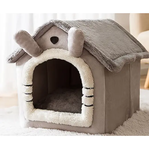 Hondenhuisbed en hol met afneembaar kussen, afgesloten voor binnen, met pluche sherpafleece